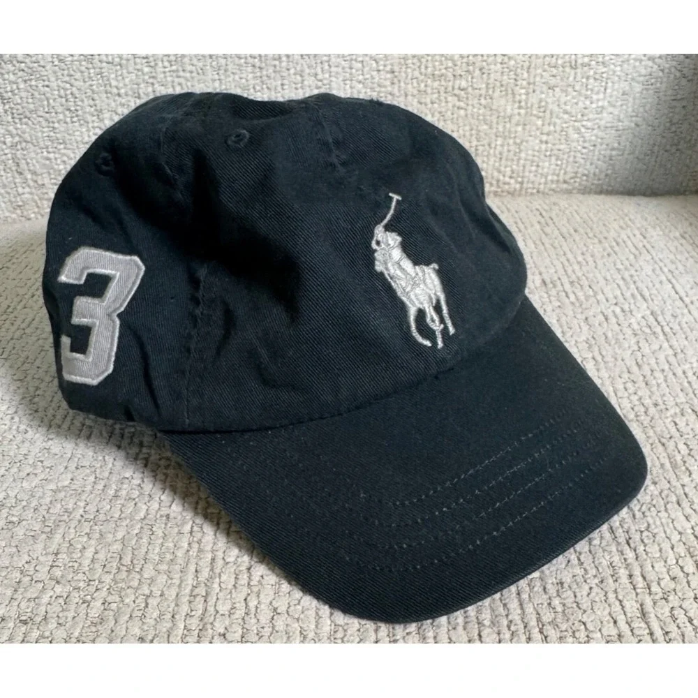 Polo Ralph Lauren Navy Hat Sz 4-7 Kids Youth Strap Back Silver Big Pony Y2K